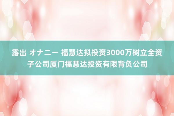 露出 オナニー 福慧达拟投资3000万树立全资子公司厦门福慧达投资有限背负公司